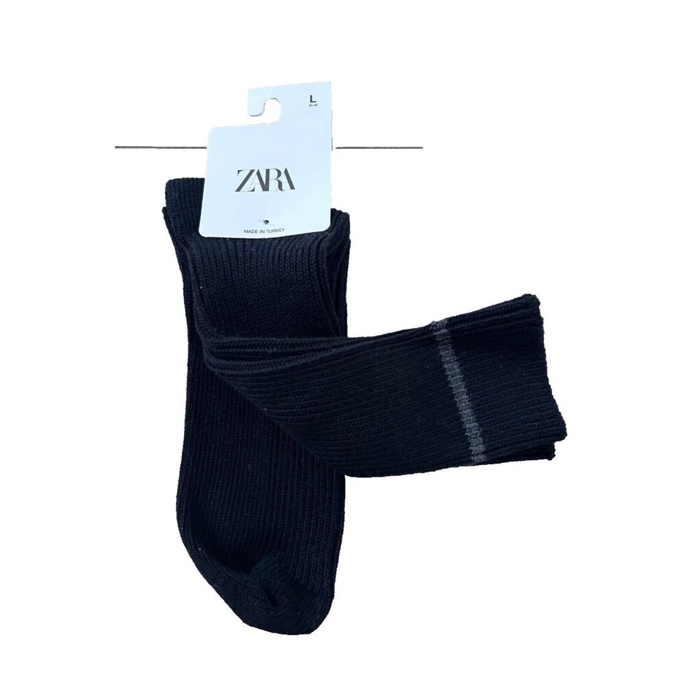 Zara Rib Socks Black with Grey Stripe ( L )